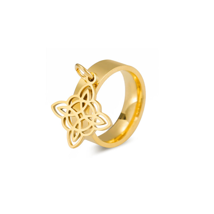 THE GUARDIAN'S WITCHES KNOT DANGLE stainless steel ring with gold-colored witch's knot element