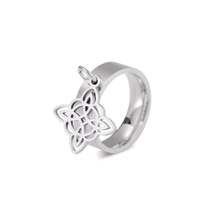 THE GUARDIAN'S WITCHES KNOT DANGLE stainless steel ring with witch's knot element in silver color 