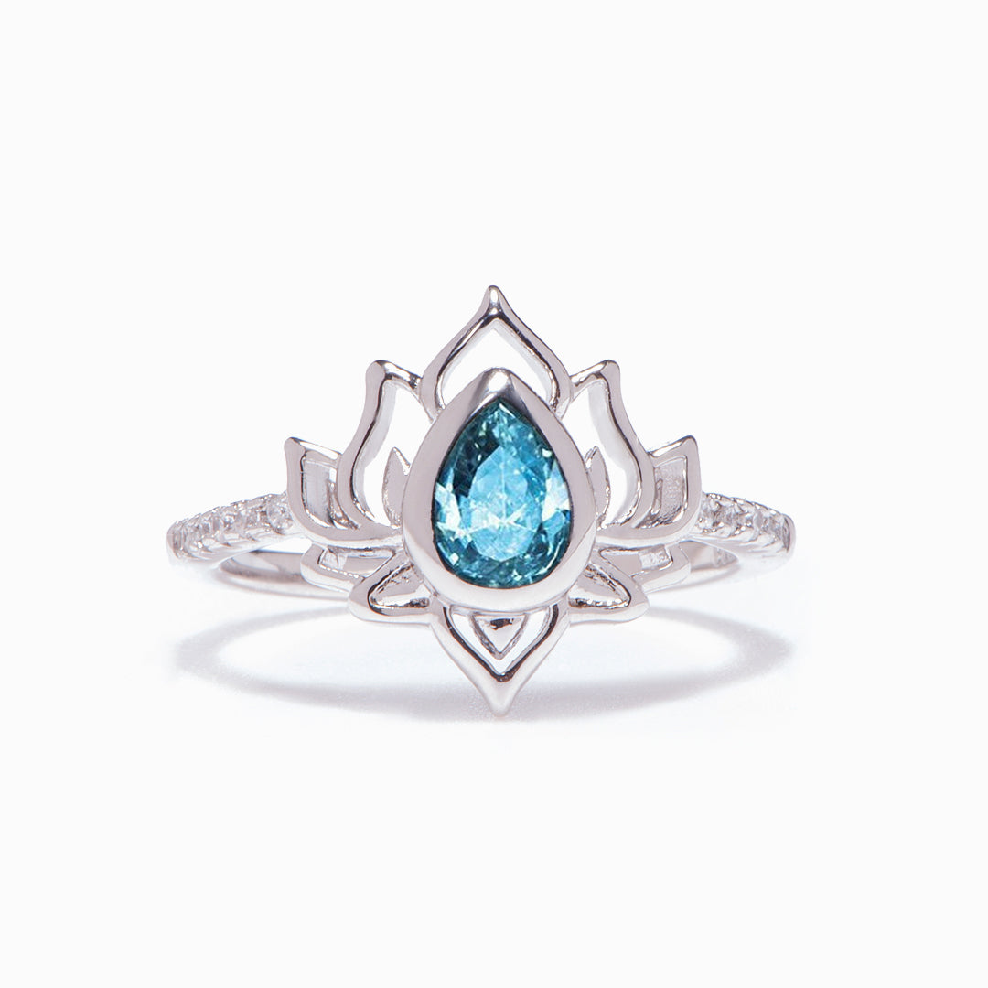 Sterling silver lotus ring with zircon stone embellishment