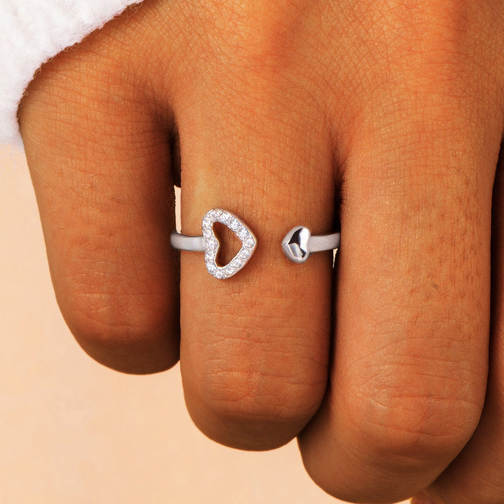 "Love you more and more everyday" Double Heart Ring
