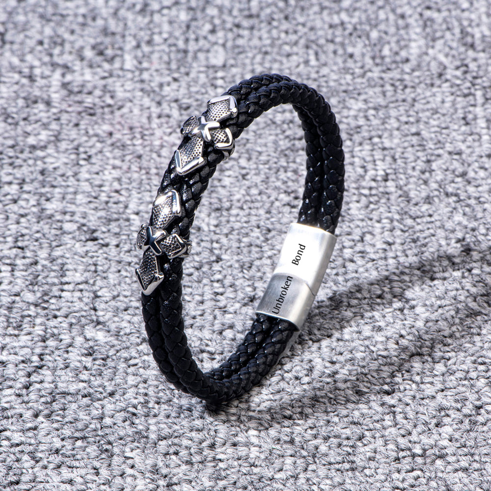 To My Son "A BOND THAT CAN'T BE BROKEN" Leather Braided Bracelet