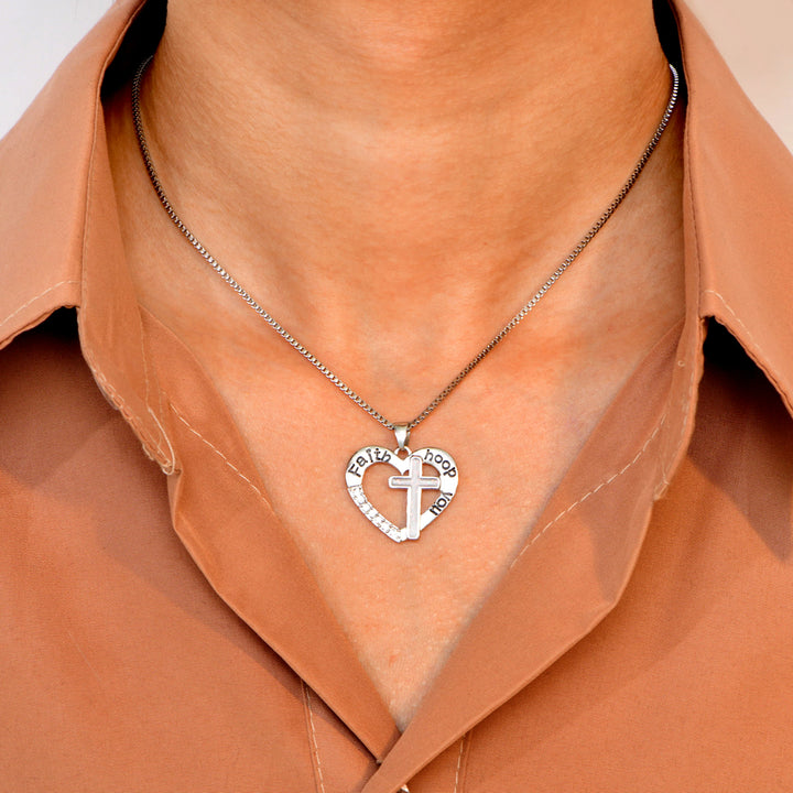 "Faith guide you" Cross Heart Necklace