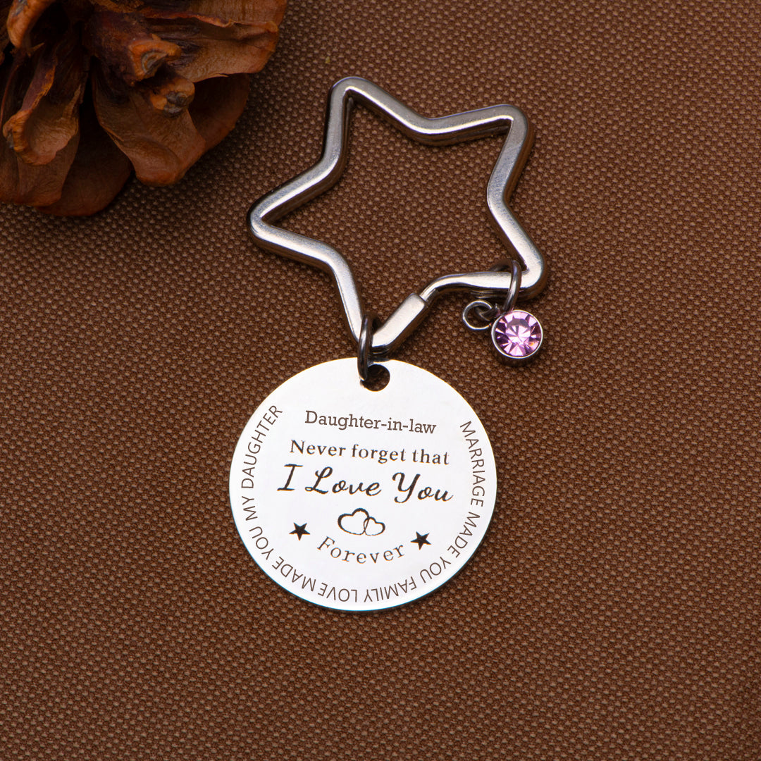 "Marriage made you family, love made you my daughter" Star Key Ring