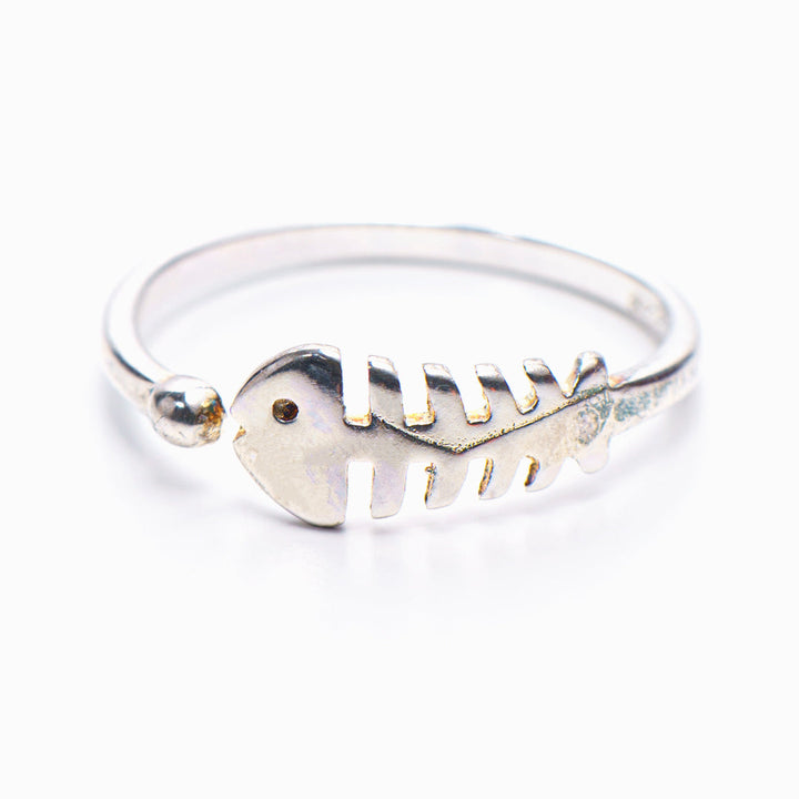 "Swim against the tide" Adjustable Small Fishbone Ring