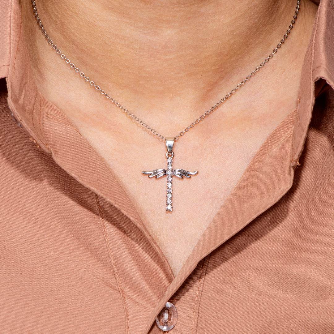 To My Granddaughter "Give you roots and wings" Wing Cross Necklace