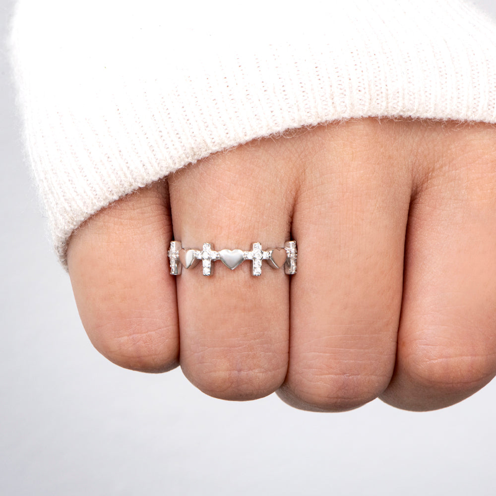 "JESUS IS THE ANSWER" Cross Heart Ring