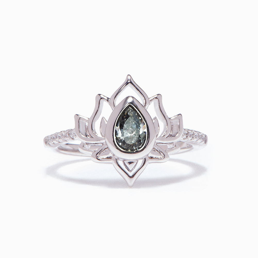 Sterling silver lotus ring with zircon stone embellishment