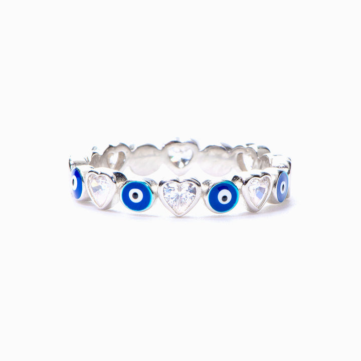 I Will Love & Protect: Sterling Silver 'Evil Eye' Ring for Daughters - A beautiful S925 sterling silver ring featuring an 'Evil Eye' design, symbolizing protection and love for your daughter. This meaningful gift comes with a heartfelt greeting card, a gift box, and a gift bag, providing comfort and encouragement during difficult times. Suitable for all ages. Processing Techniques: Plating.