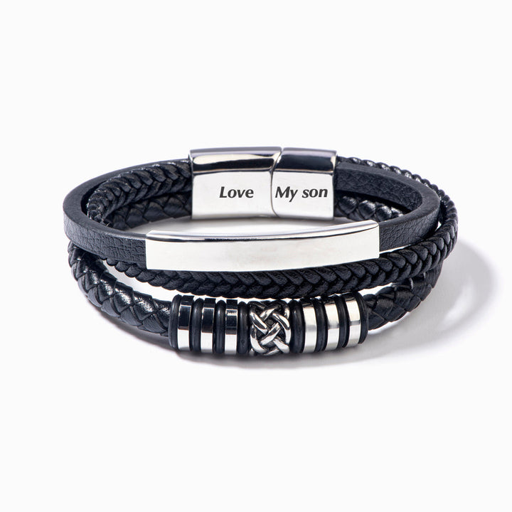 To My Son "A BOND THAT CAN'T BE BROKEN" Leather Braided Bracelet