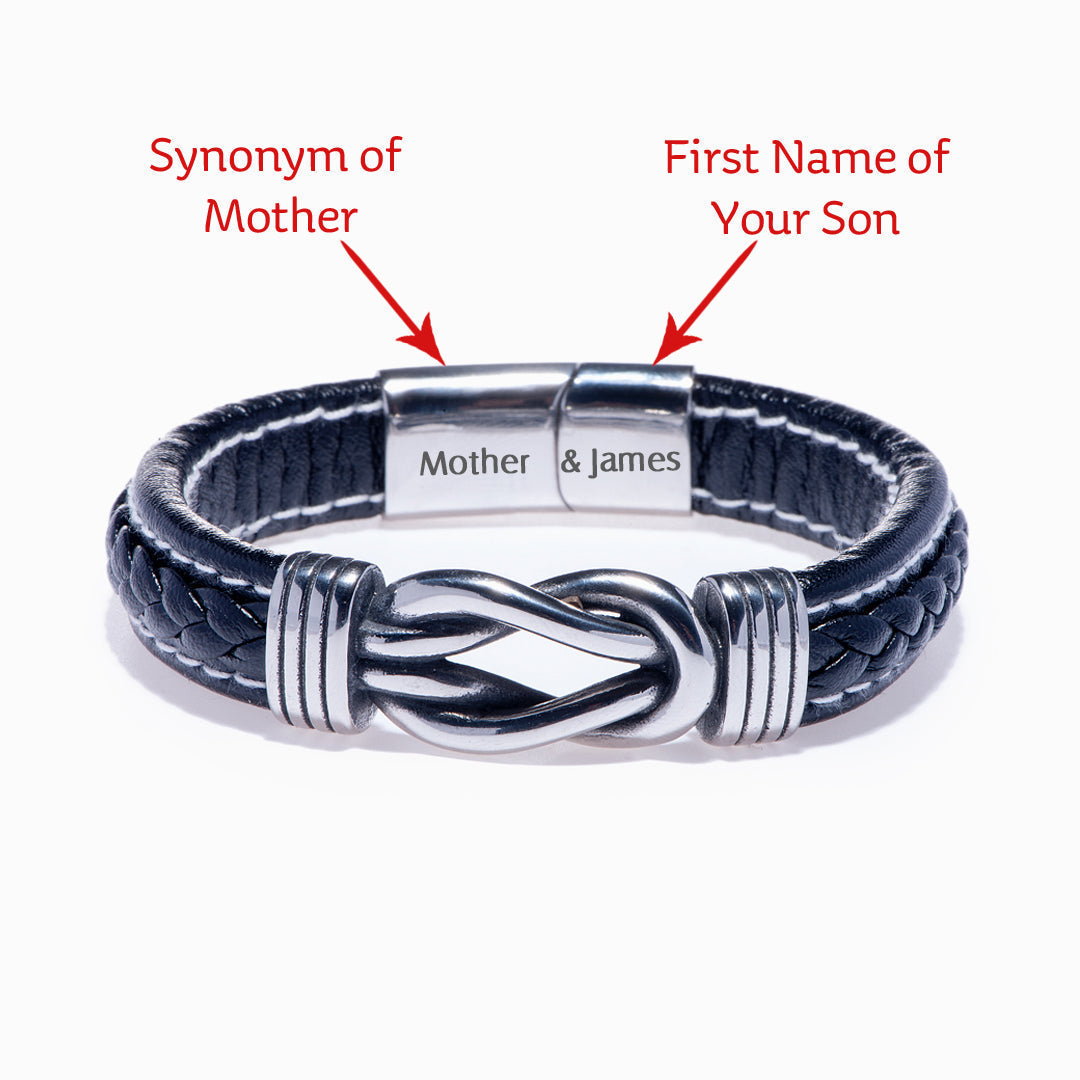 [Custom Name] To My Son "Forever Linked Together" Leather Braided Bracelet