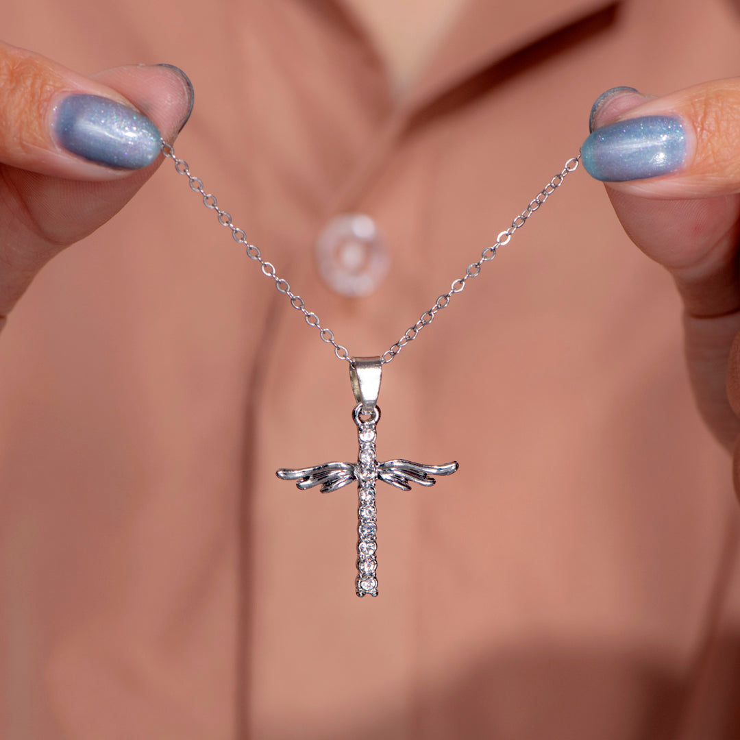 To My Granddaughter "Give you roots and wings" Wing Cross Necklace