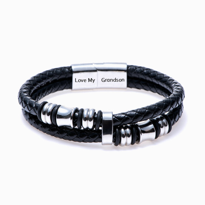 To My Grandson "Love my grandson" Leather Braided Bracelet