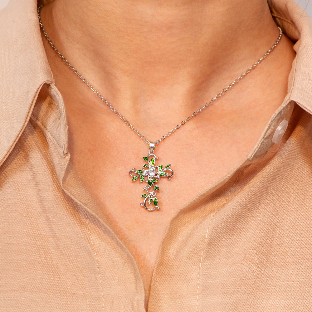 "Be leaf in yourself" Leafy Cross Necklace