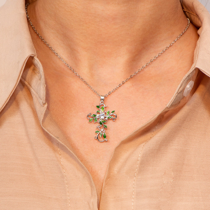 "Be leaf in yourself" Leafy Cross Necklace