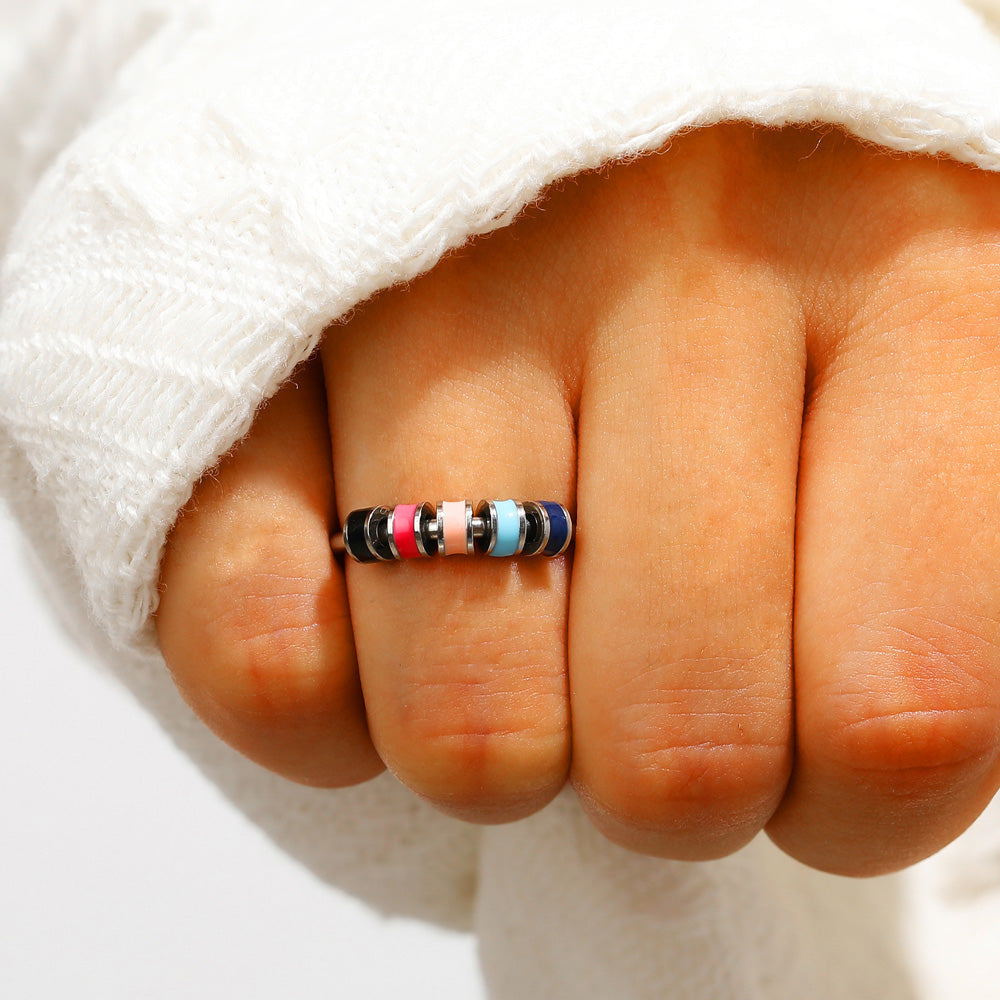 S925 sterling silver fidget ring with colorful beads for anxiety relief, perfect gift for daughter. Comes with an inspiring message card, gift box, and bag.