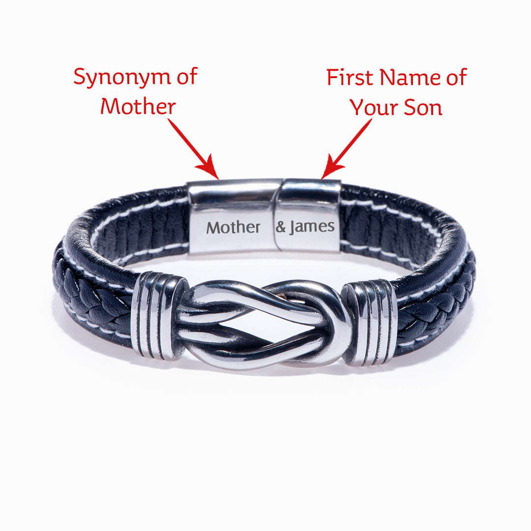 [Custom Name] To My Son "Mother and son are forever linked together." Leather Braided Bracelet