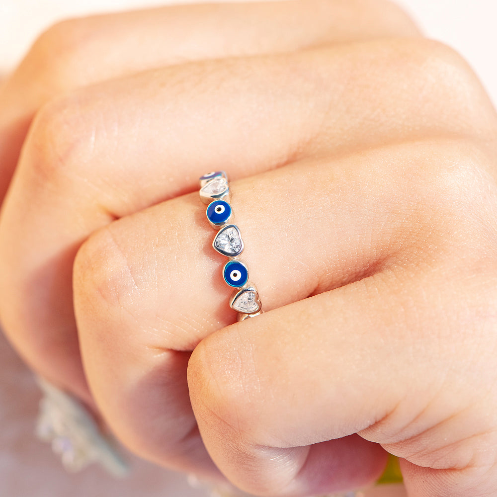 "Evil Eye Protection Sterling Silver Ring: Ward Off Negativity and Stay Safe"