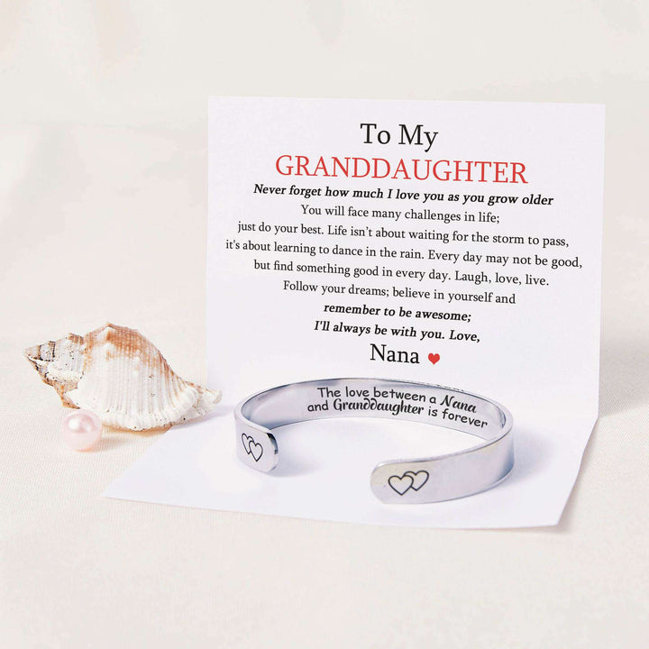 TO MY GRANDDAUGHTER "THE LOVE BETWEEN A NANA AND GRANDDAUGHTER IS FOREVER" HEART BRACELET - SARAH'S WHISPER