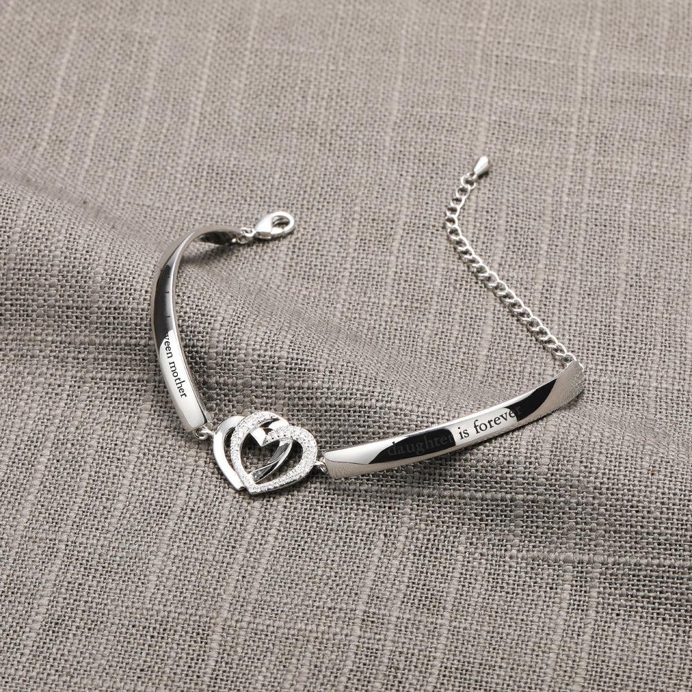 To My Daughter "Forever Linked Together" Double Heart Bracelet