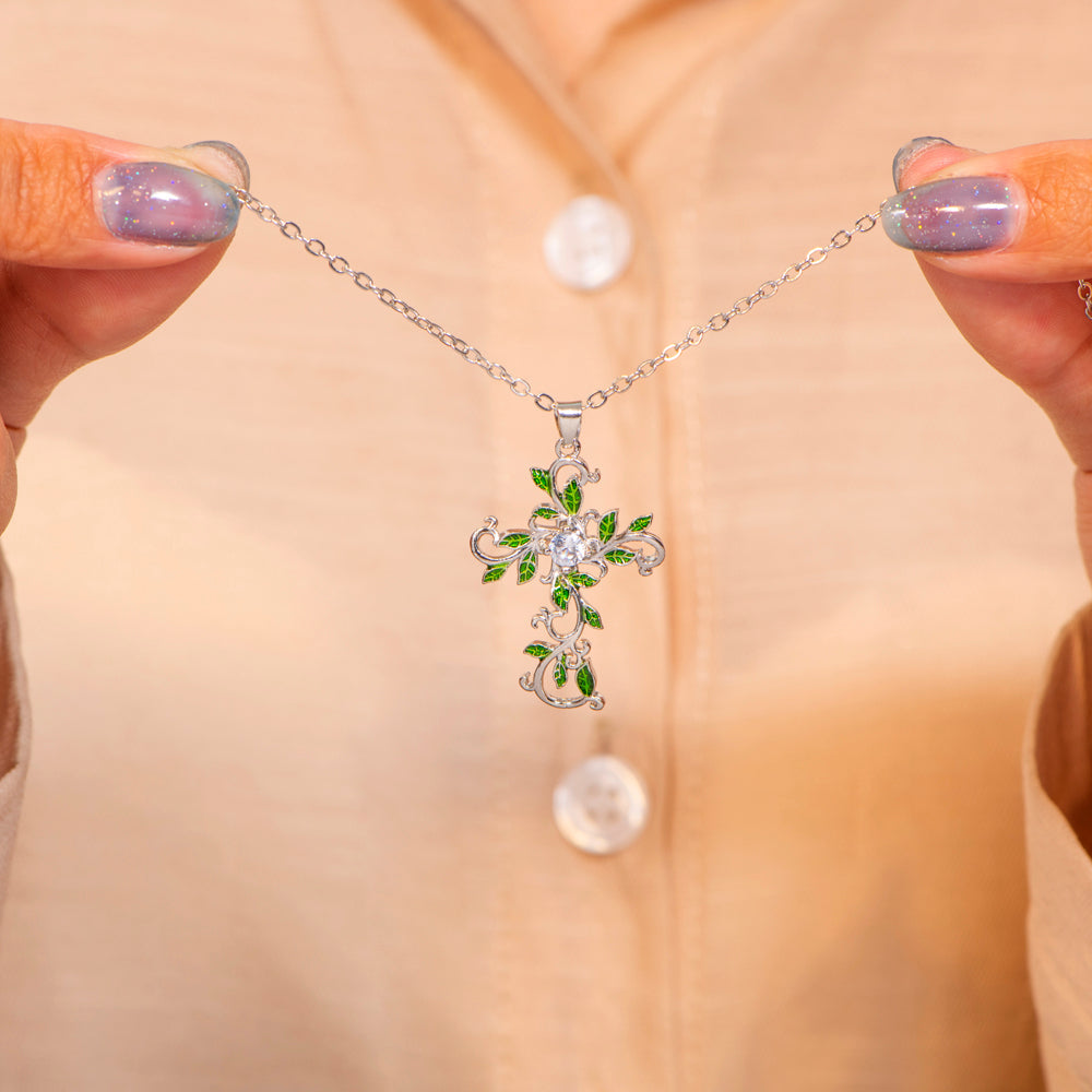 "Be leaf in yourself" Leafy Cross Necklace