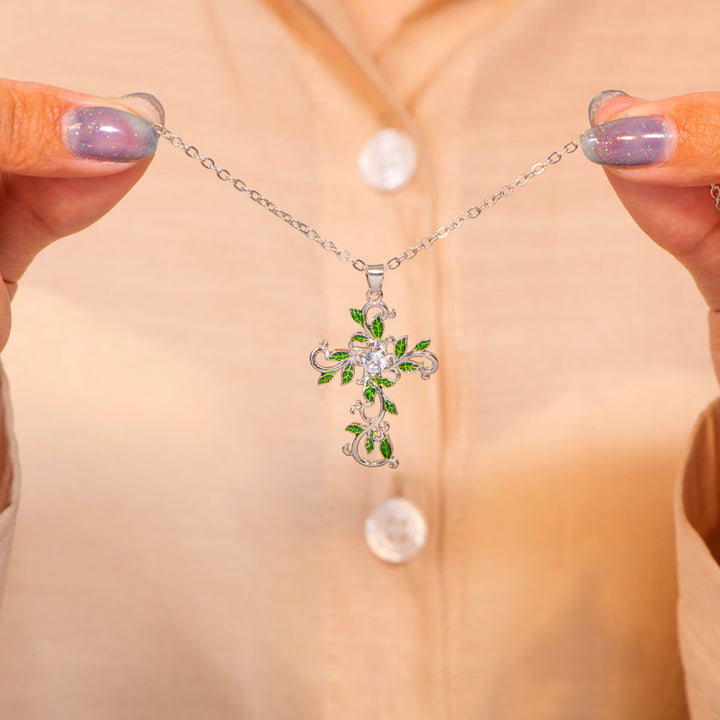 "Be leaf in yourself" Leafy Cross Necklace