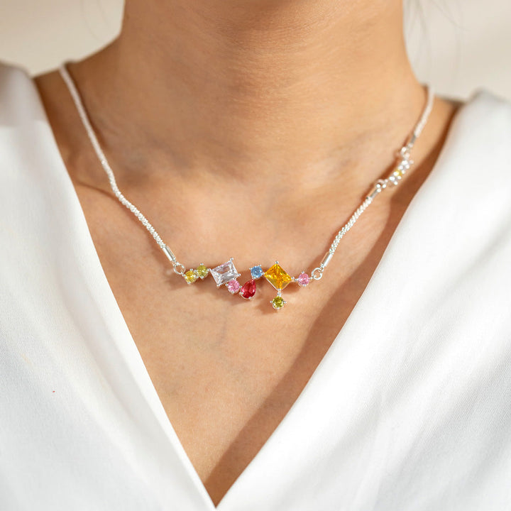  Gem stone necklace with a heartfelt message for granddaughter, packaged in gift box.