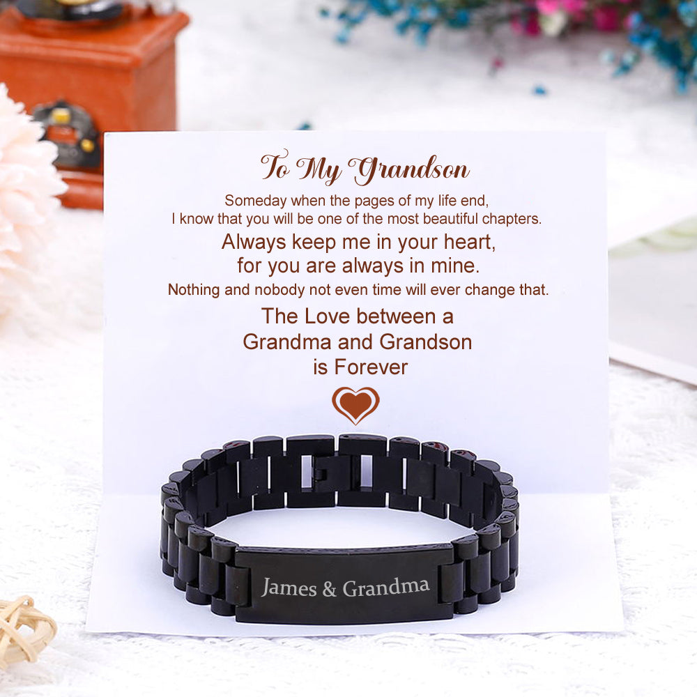 [Custom Name] To My Grandson "Forever Love" Men's Bracelet
