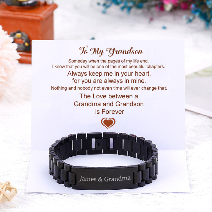 [Custom Name] To My Grandson "Forever Love" Men's Bracelet