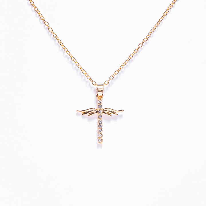 To My Granddaughter "Give you roots and wings" Wing Cross Necklace