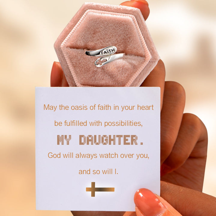 "May the oasis of faith in your heart be fulfilled with possibilities, my daughter. God will always watch over you, and so will I." Adjustable Ring