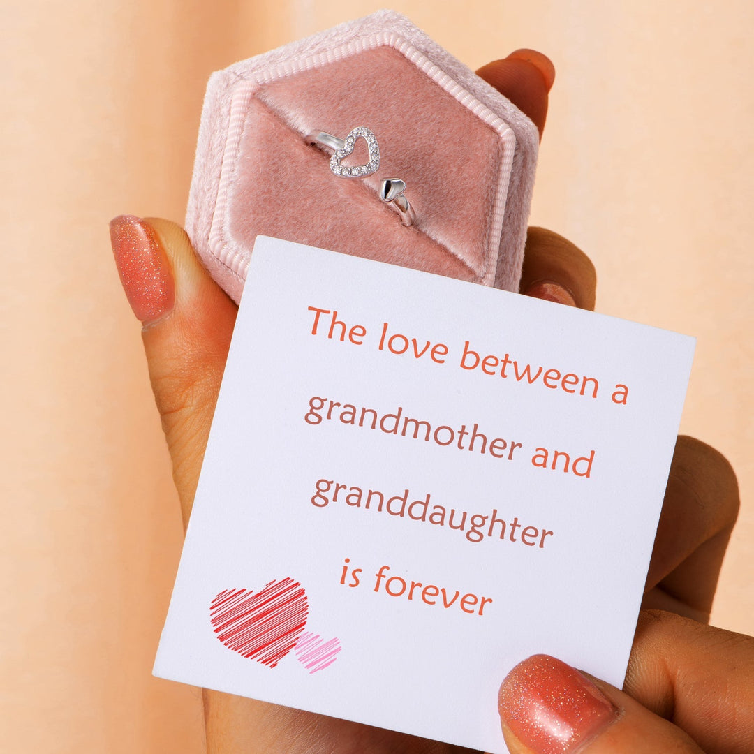 "The love between a grandmother and granddaughter is forever" Double Heart Ring