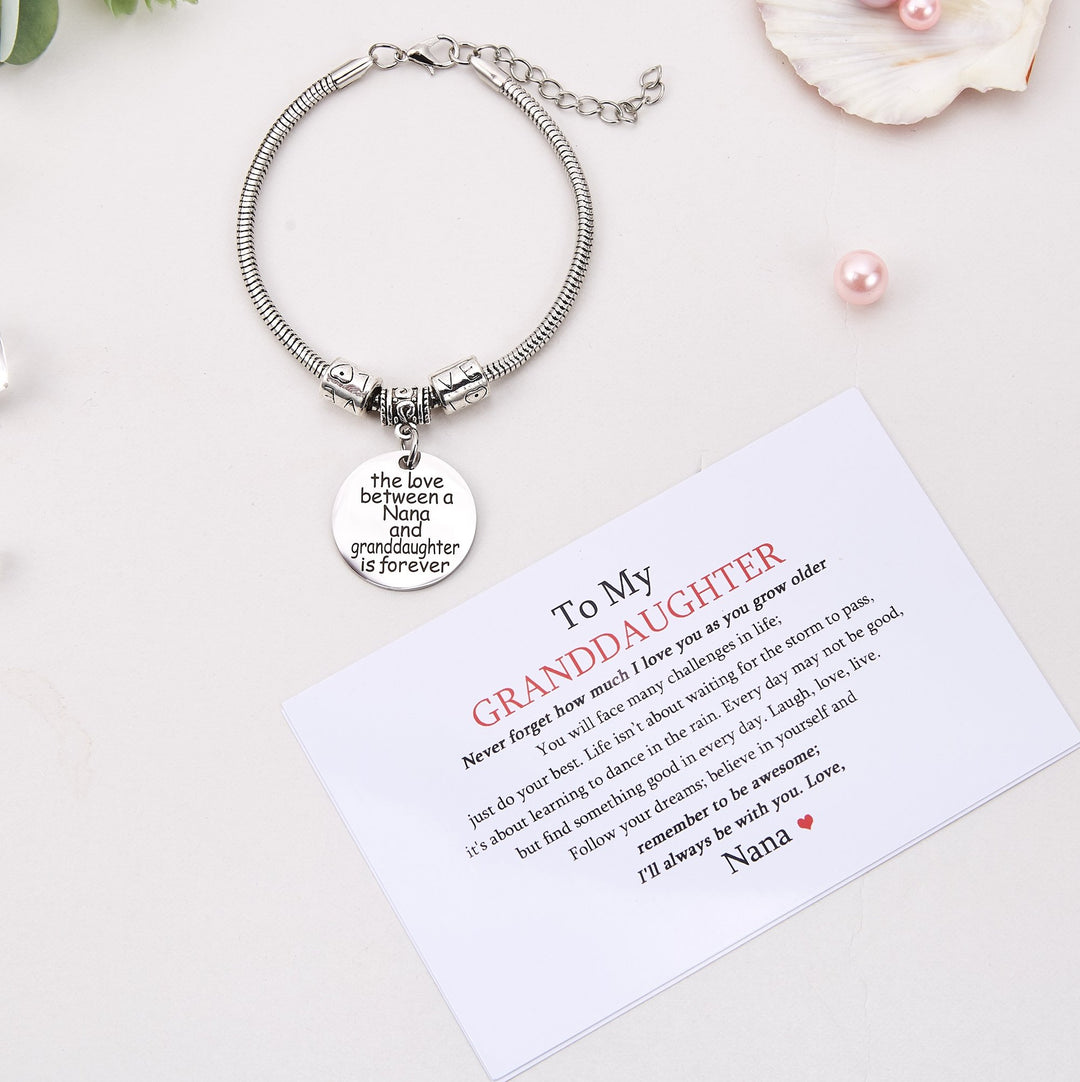 [Optional Address] TO MY GRANDDAUGHTER "the love between a [Nana] and granddaughter is forever" Bracelet - SARAH'S WHISPER