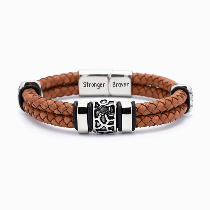 Retro leather wristband with an inspirational message for sons, complete with a greeting card, gift box, and gift bag.