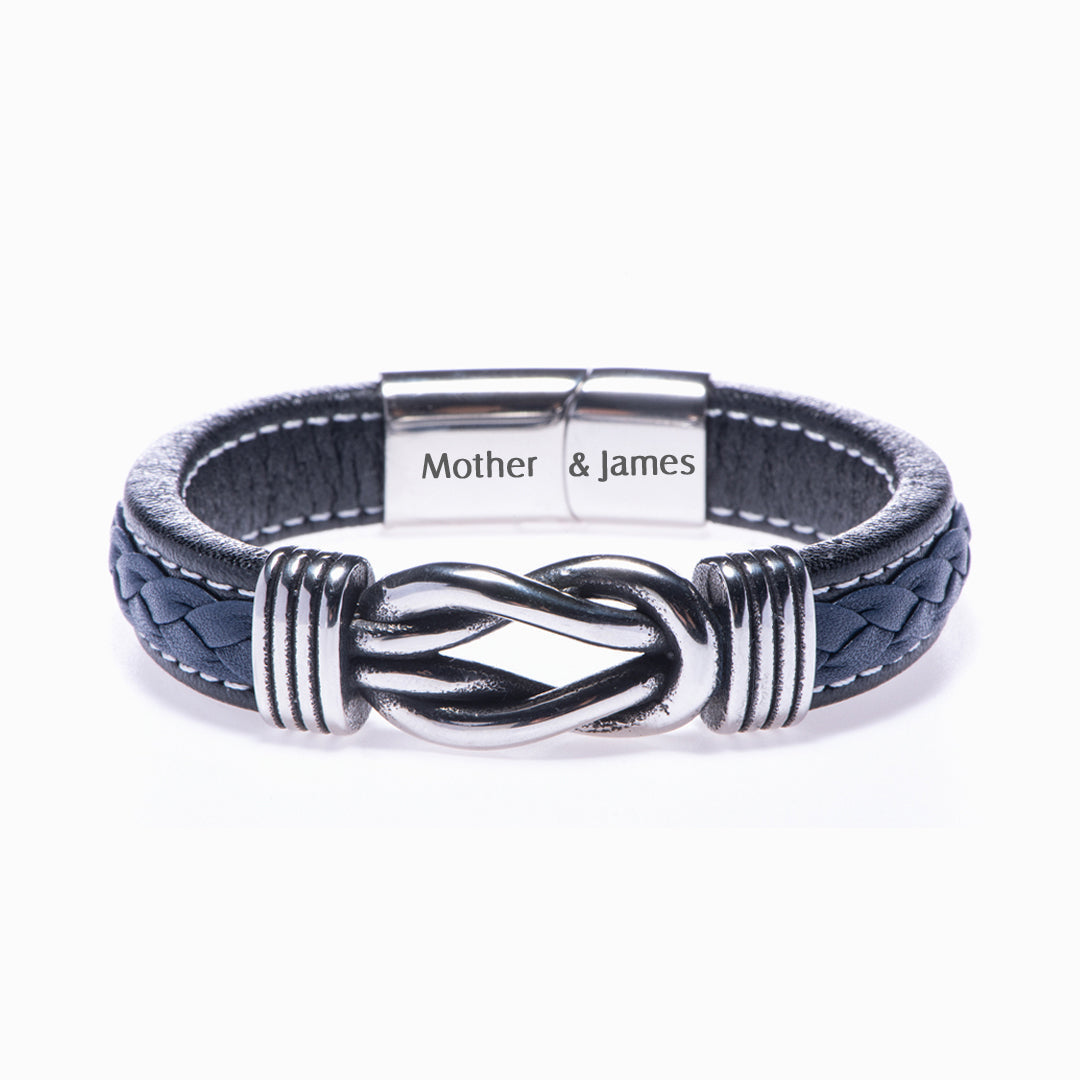 [Custom Name] To My Son "Mother and son are forever linked together." Leather Braided Bracelet