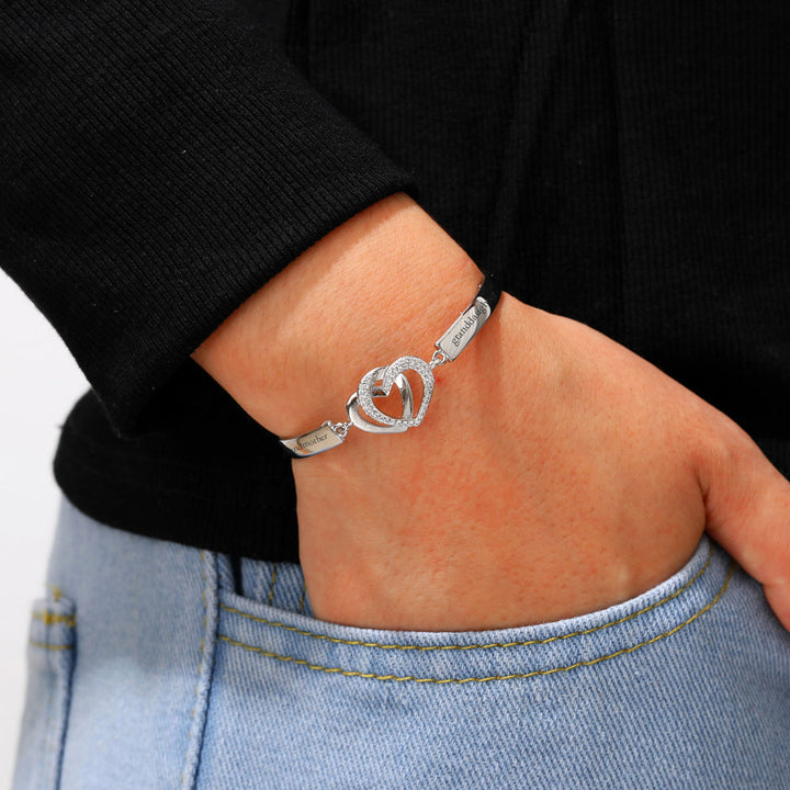 Double Heart Bracelet - Copper with Shiny Silver Finish, "As spring approaches, may it also bring you happiness, brightness, warmth, and hope" message for granddaughter.