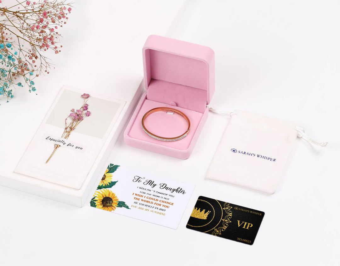 To My Daughter "I WISH COULD CHANGE THE WORLD FOR YOU" Full Diamond Bracelet [💞 Bracelet +💌 Gift Card + 🎁 Gift Box + 💐 Gift Bouquet] - SARAH'S WHISPER