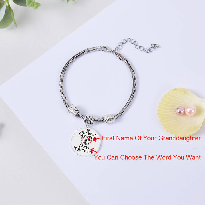 [Optional Address And Coustom Name] TO MY GRANDDAUGHTER "the love between a [Nana] and [granddaughter] is forever" Bracelet - SARAH'S WHISPER