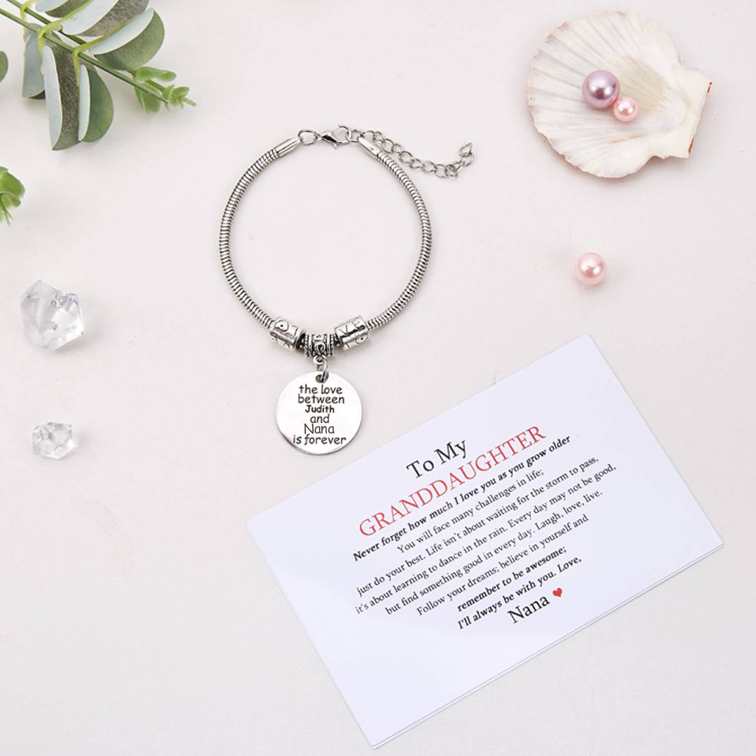 [Optional Address And Coustom Name] TO MY GRANDDAUGHTER "the love between a [Nana] and [granddaughter] is forever" Bracelet - SARAH'S WHISPER