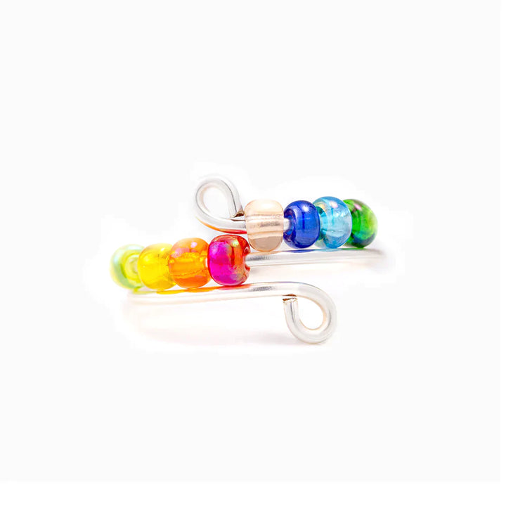 Rainbow Ring with colored beads on S925 sterling silver band, perfect gift for daughters to drive away anxiety.