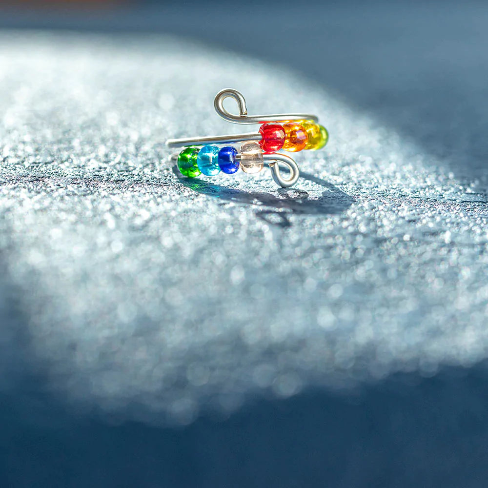 To My Daughter 'Drive Away Anxiety' Rainbow Ring - A stunning S925 sterling silver ring featuring several colored beads, designed to brighten your daughter's mood and alleviate anxiety. This thoughtful gift comes with an inspiring greeting card, a gift box, and a gift bag, serving as a reminder of a mother's love and protection. Suitable for all ages.