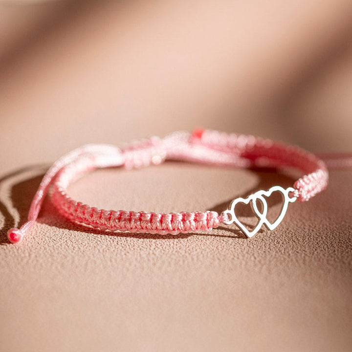 Handmade Crossed Heart Bracelet for Daughter - Cotton Rope Braid Design