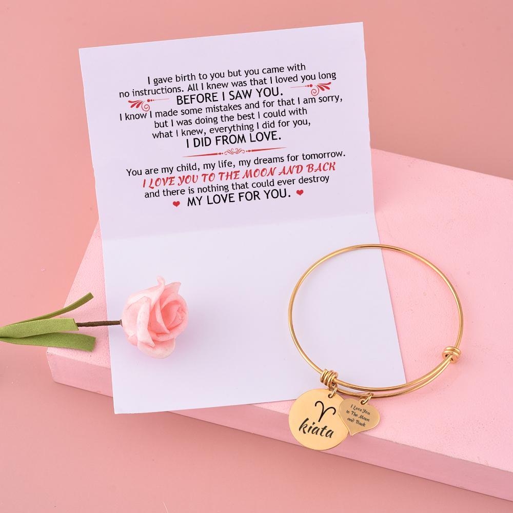 [Optional Zodiac And Custom Name] To My Daughter "The Love between a Mother and Daughter is Forever" Zodiac Bracelet [💞 Bracelet +💌 Gift Card + 🎁 Gift Bag + 💐 Gift Bouquet] - SARAH'S WHISPER