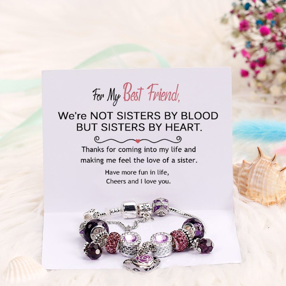 [Custom Names] For My Best Friend "Not Sisters by Blood But Sisters by Heart" Lucky Beads Bracelet [💞 Bracelet +💌 Gift Card + 🎁 Gift Bag + 💐 Gift Bouquet] - SARAH'S WHISPER