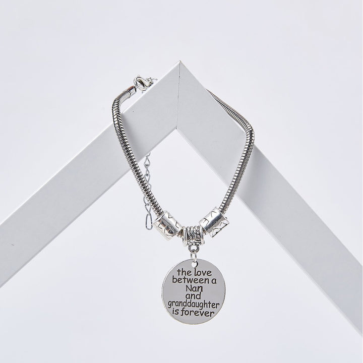 [CUSTOM NAME] TO MY GRANDDAUGHTER "the love between a Nan and granddaughter is forever" Bracelet - SARAH'S WHISPER