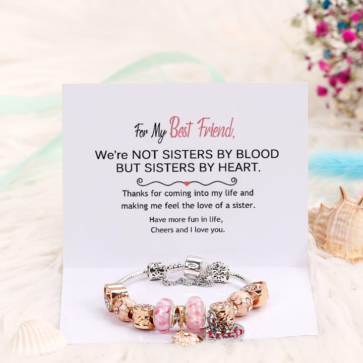 [Custom Names] For My Best Friend "Not Sisters by Blood But Sisters by Heart" Flower Bracelet [💞 Bracelet +💌 Gift Card + 🎁 Gift Bag+ 💐 Gift Bouquet] - SARAH'S WHISPER