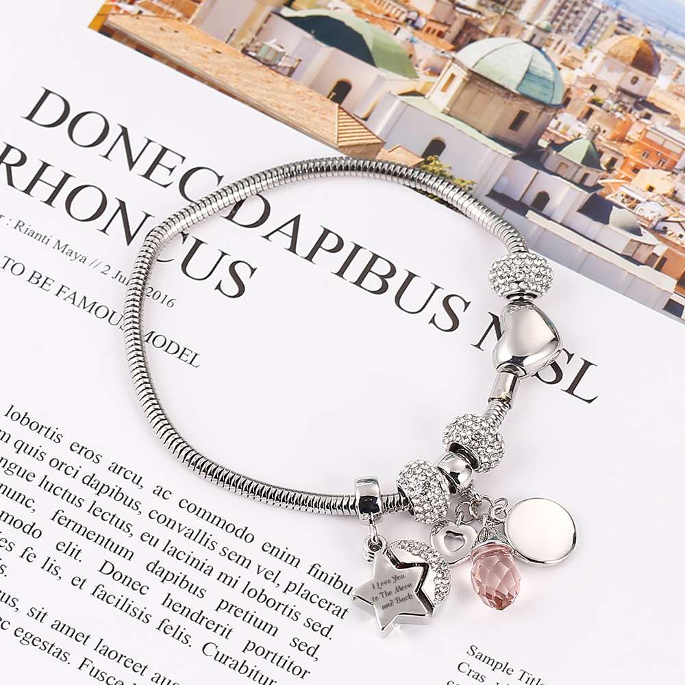 [Optional Birthstone And Custom Name] To My Daughter "I love you to the moon and back" Lucky Stone Bracelet [💞 Bracelet +💌 Gift Card + 🎁 Gift Bag + 💐 Gift Bouquet] - SARAH'S WHISPER