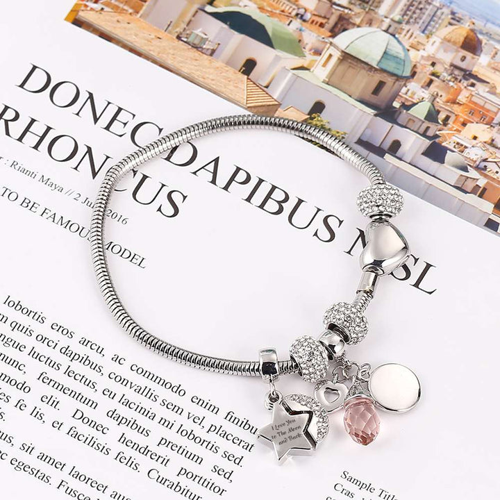 [Optional Birthstone And Custom Name] To My Daughter "I love you to the moon and back" Lucky Stone Bracelet [💞 Bracelet +💌 Gift Card + 🎁 Gift Bag + 💐 Gift Bouquet] - SARAH'S WHISPER