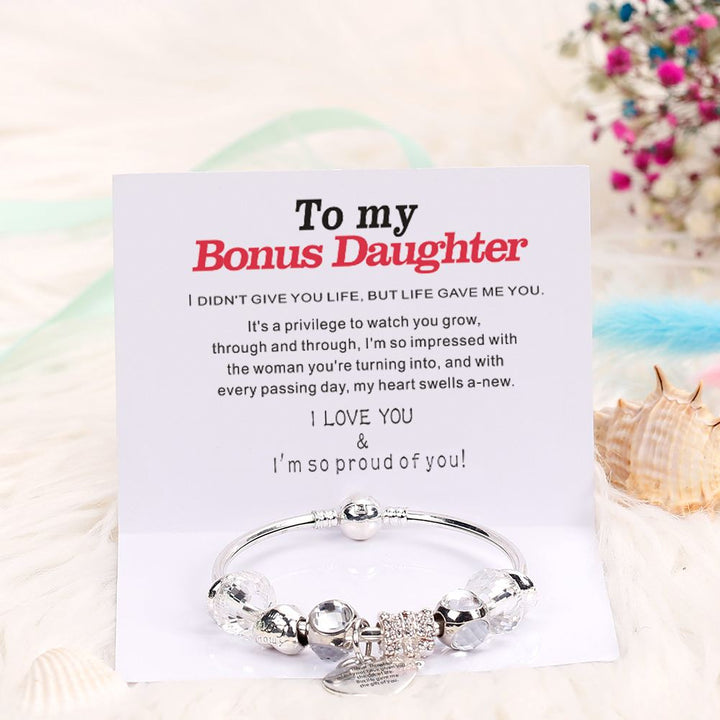 [Custom Name]To my Bonus Daughter "Bonus Daughter I may not have given you the gift of life. But life gave me the gift of you" Bracelet [💞 Bracelet +💌 Gift Card + 🎁 Gift Bag + 💐 Gift Bouquet] - SARAH'S WHISPER