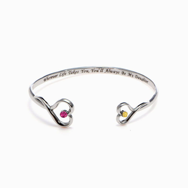 [Custom Birthstones] To My Daughter "Always in my heart" Double Heart Bracelet