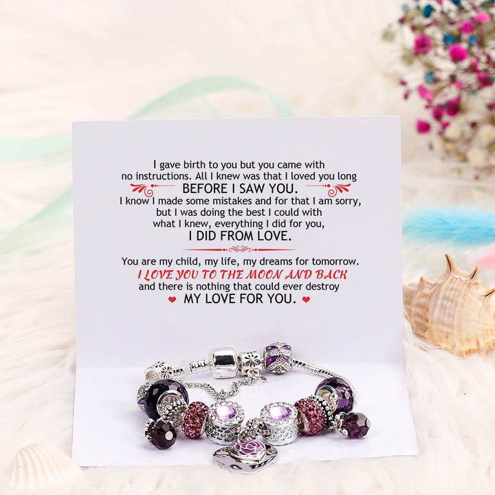 [Custom Name] To My Daughter "I Love You To The Moon And Back" Lucky Beads Bacelet [💞 Bracelet +💌 Gift Card + 🎁 Gift Bag + 💐 Gift Bouquet] - SARAH'S WHISPER